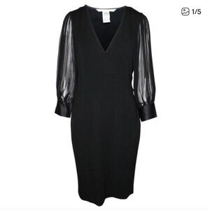 Diane Von Furstenberg Black Woolen O Neil Dress with Sheer Sleeves